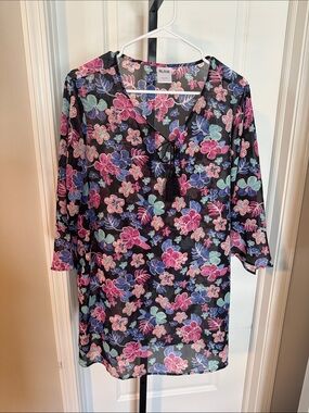 Blair Black Floral V-Neck Tassel Tunic